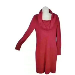ANN TAYLOR Woman's BURGUNDY Sweater Dress Pencil Shift COWL NECK Stretch size M